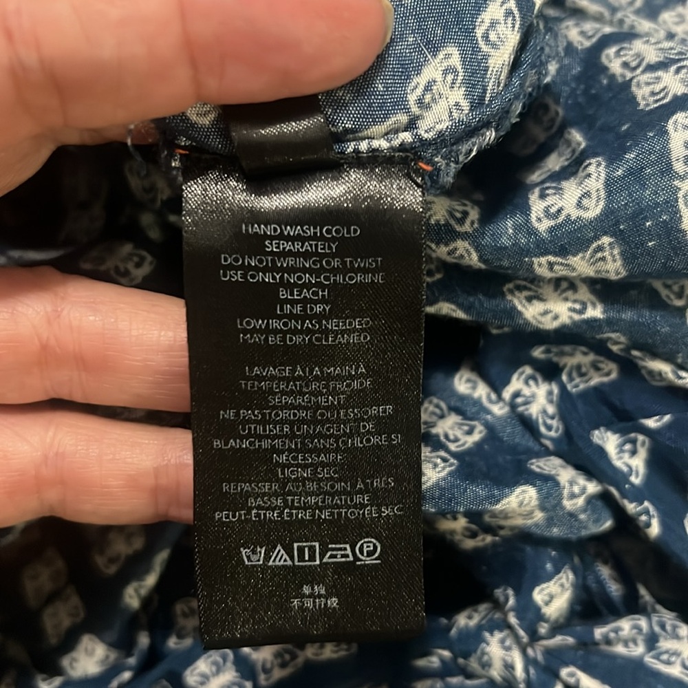 Urban Outfitters Navy Print Wrap Mini Dress XS Blue Boho Beach Vacation Coastal - Picture 14 of 15